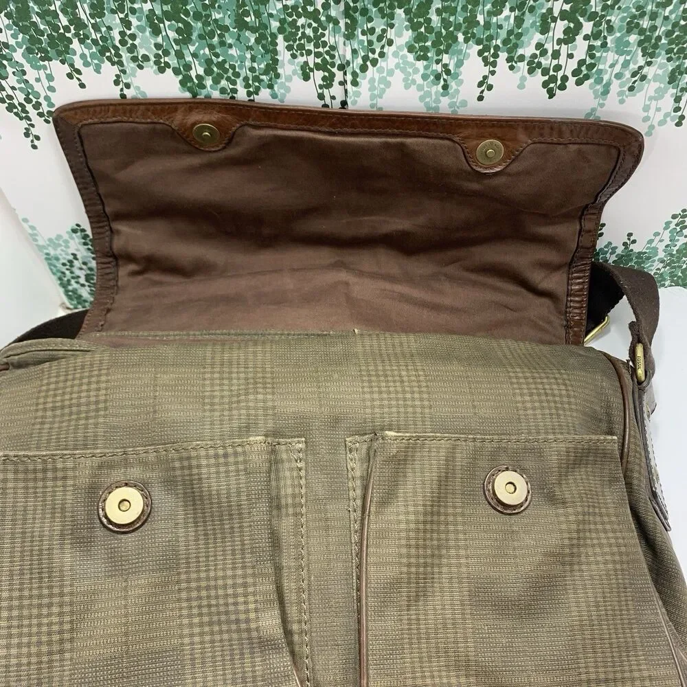 Fossil Leather & Fabric Messenger Laptop Adjustable Strap Bag Men’s
